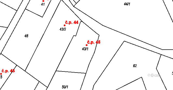 Libchyně 45 na parcele st. 43/1 v KÚ Libchyně, Katastrální mapa
