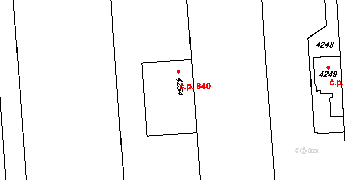 Hulín 840 na parcele st. 4254 v KÚ Hulín, Katastrální mapa