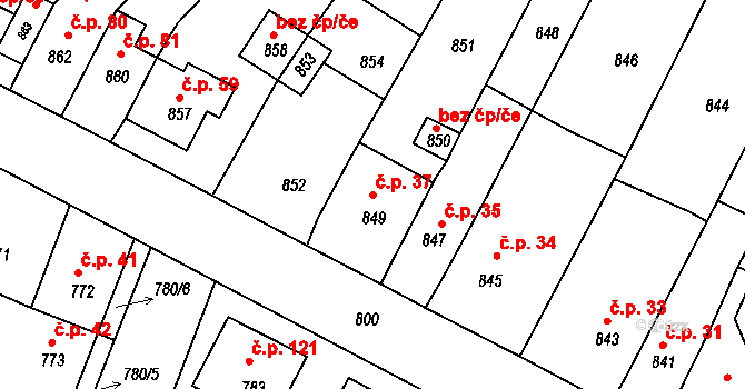 Mimoň V 37, Mimoň na parcele st. 849 v KÚ Mimoň, Katastrální mapa