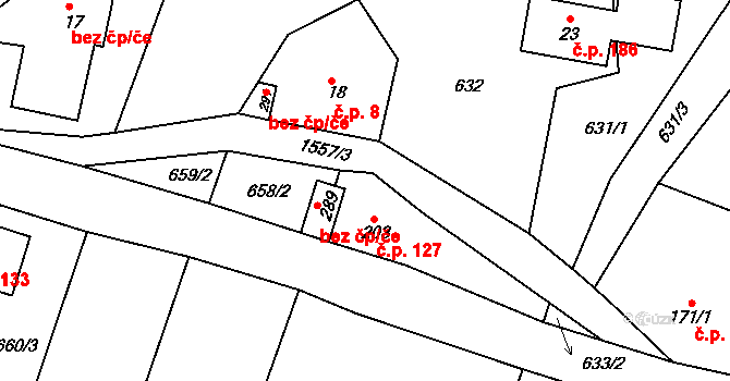 Bítouchov 127, Semily na parcele st. 203 v KÚ Bítouchov u Semil, Katastrální mapa