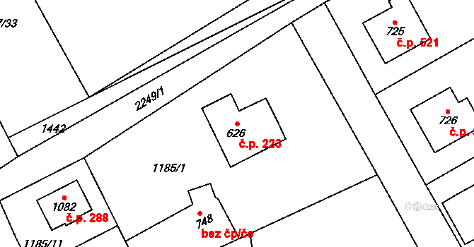 Sobotka 223 na parcele st. 626 v KÚ Sobotka, Katastrální mapa