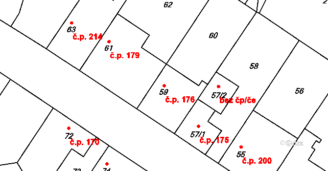 Semice 176 na parcele st. 59 v KÚ Semice nad Labem, Katastrální mapa