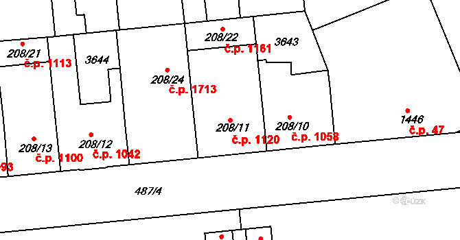 Lysá nad Labem 1120 na parcele st. 208/11 v KÚ Lysá nad Labem, Katastrální mapa