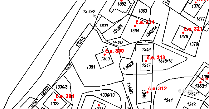 Miřetice u Klášterce nad Ohří 380, Klášterec nad Ohří na parcele st. 1350 v KÚ Miřetice u Klášterce nad Ohří, Katastrální mapa