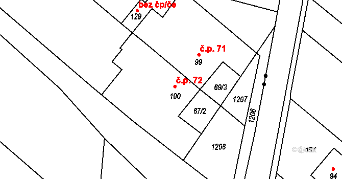 Koválovice u Tištína 72, Koválovice-Osíčany na parcele st. 100 v KÚ Koválovice u Tištína, Katastrální mapa
