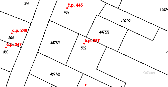 Mohelno 357 na parcele st. 532 v KÚ Mohelno, Katastrální mapa
