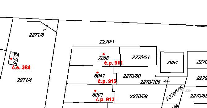 Chrudim II 911, Chrudim na parcele st. 7268 v KÚ Chrudim, Katastrální mapa