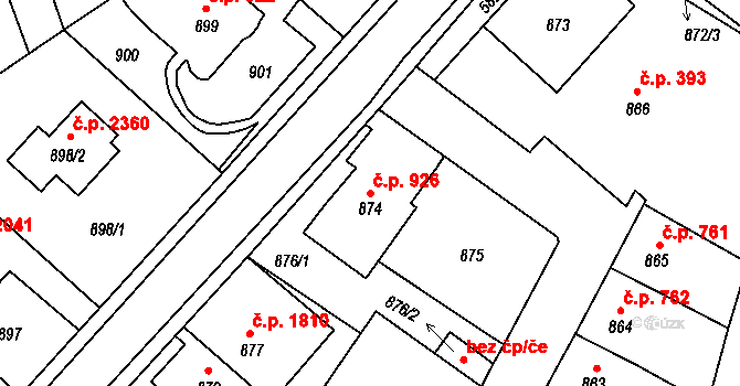 Tábor 926 na parcele st. 874 v KÚ Tábor, Katastrální mapa