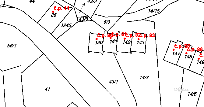 Horská Kamenice 80, Železný Brod na parcele st. 140 v KÚ Horská Kamenice, Katastrální mapa