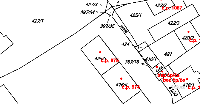 Pelhřimov 975 na parcele st. 425/3 v KÚ Pelhřimov, Katastrální mapa
