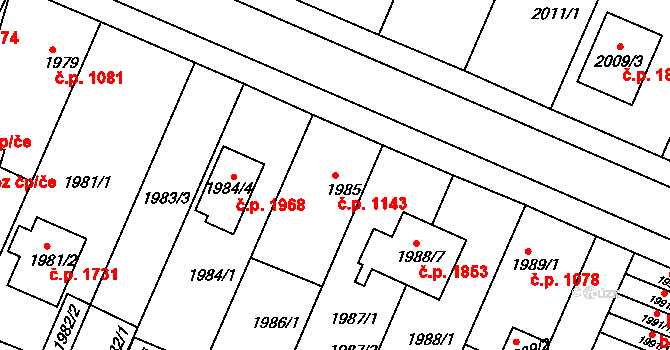 Trnovany 1143, Teplice na parcele st. 1985 v KÚ Teplice-Trnovany, Katastrální mapa