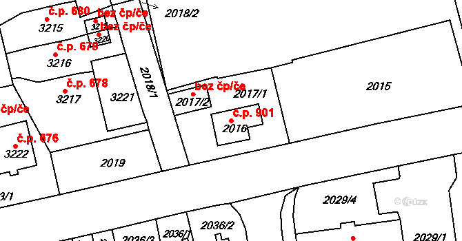 Sokolov 901 na parcele st. 2016 v KÚ Sokolov, Katastrální mapa