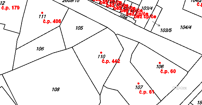 Lázně Kynžvart 442 na parcele st. 110 v KÚ Lázně Kynžvart, Katastrální mapa