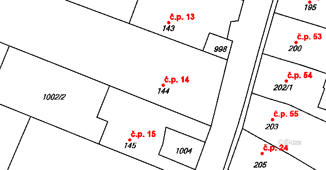 Semilkovice 14, Obříství na parcele st. 144 v KÚ Obříství, Katastrální mapa