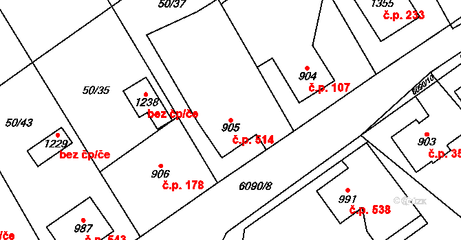 Halenkov 514 na parcele st. 905 v KÚ Halenkov, Katastrální mapa