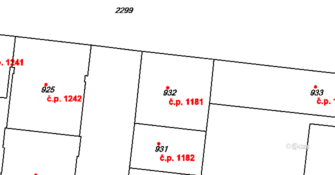Holešovice 1181, Praha na parcele st. 932 v KÚ Holešovice, Katastrální mapa