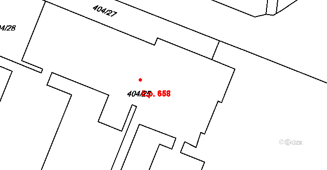 Čimice 658, Praha na parcele st. 404/25 v KÚ Čimice, Katastrální mapa