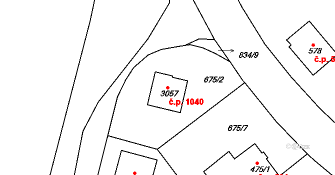 Sezimovo Ústí 1040 na parcele st. 3057 v KÚ Sezimovo Ústí, Katastrální mapa