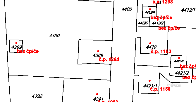 Česká Lípa 1264 na parcele st. 4388 v KÚ Česká Lípa, Katastrální mapa