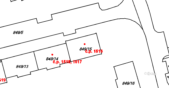 Jirkov 1516 na parcele st. 849/15 v KÚ Jirkov, Katastrální mapa