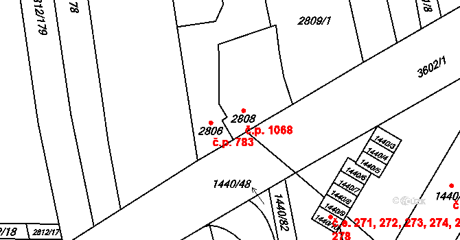 Šlapanice 1068 na parcele st. 2808 v KÚ Šlapanice u Brna, Katastrální mapa