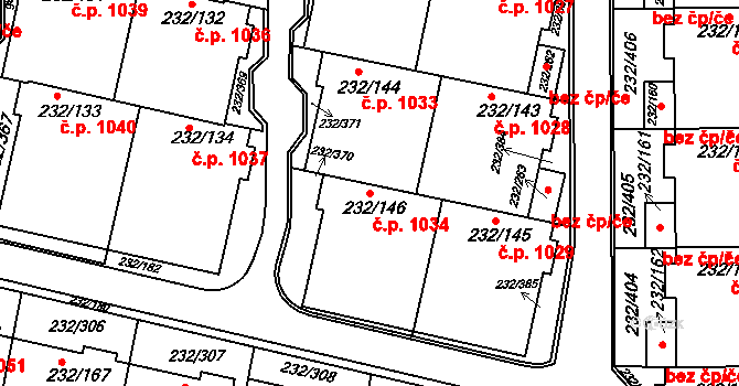 Lobzy 1034, Plzeň na parcele st. 232/146 v KÚ Lobzy, Katastrální mapa