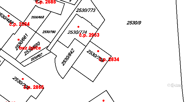 Předměstí 2834, Opava na parcele st. 2530/708 v KÚ Opava-Předměstí, Katastrální mapa