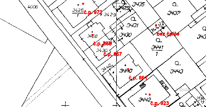 Poděbrady III 657, Poděbrady na parcele st. 3430 v KÚ Poděbrady, Katastrální mapa