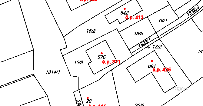Tečovice 371 na parcele st. 576 v KÚ Tečovice, Katastrální mapa