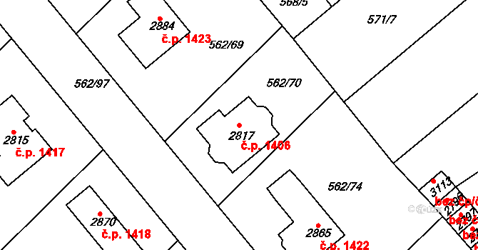 Neratovice 1406 na parcele st. 2817 v KÚ Neratovice, Katastrální mapa