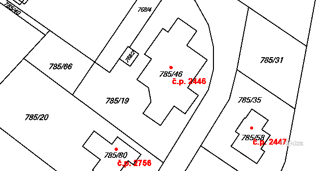 Rožnov pod Radhoštěm 2446 na parcele st. 785/46 v KÚ Tylovice, Katastrální mapa