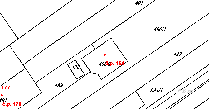 Radostice 154 na parcele st. 490/2 v KÚ Radostice u Brna, Katastrální mapa