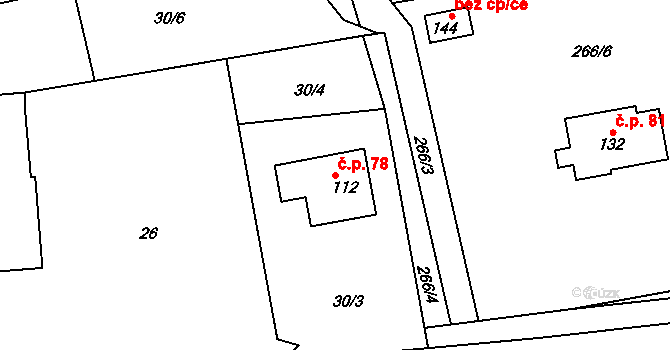 Topol 78, Chrudim na parcele st. 112 v KÚ Topol, Katastrální mapa