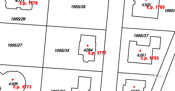 Čelákovice 1777 na parcele st. 4294 v KÚ Čelákovice, Katastrální mapa