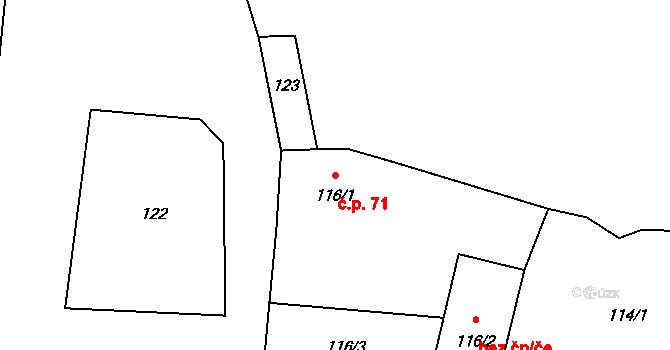 Spořice 71 na parcele st. 116/1 v KÚ Spořice, Katastrální mapa