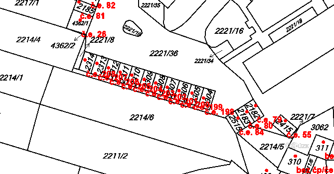 Kyjov 201 na parcele st. 2307 v KÚ Kyjov, Katastrální mapa