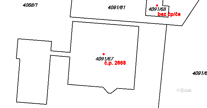 Horní Počernice 2668, Praha na parcele st. 4091/67 v KÚ Horní Počernice, Katastrální mapa
