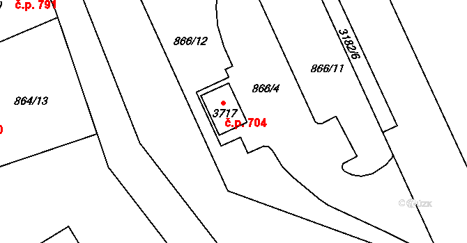 Ostravice 704 na parcele st. 3717 v KÚ Staré Hamry 2, Katastrální mapa