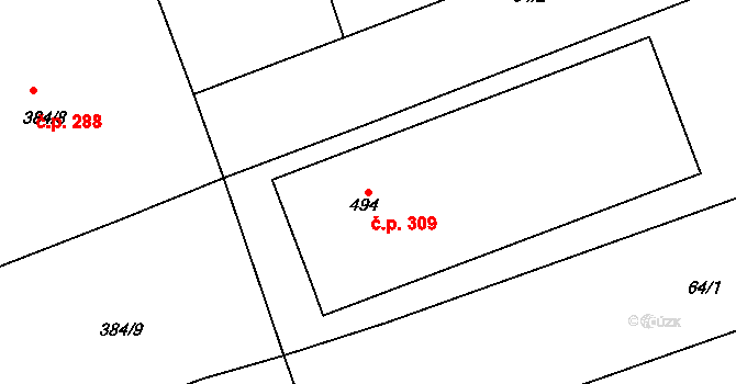 Chotusice 309 na parcele st. 494 v KÚ Chotusice, Katastrální mapa