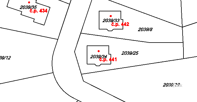 Březnice 441 na parcele st. 2039/34 v KÚ Březnice u Zlína, Katastrální mapa