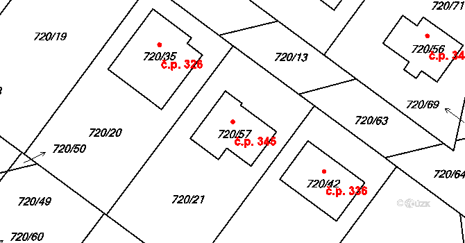 Semice 345 na parcele st. 720/57 v KÚ Semice nad Labem, Katastrální mapa