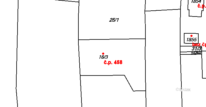 Chyňava 458 na parcele st. 16/3 v KÚ Chyňava, Katastrální mapa