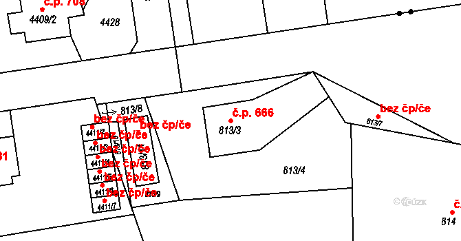 Josefov 666, Jaroměř na parcele st. 813/3 v KÚ Josefov u Jaroměře, Katastrální mapa