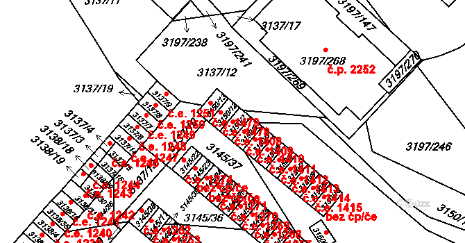 Pelhřimov 1408 na parcele st. 3150/2 v KÚ Pelhřimov, Katastrální mapa