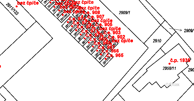 Roudnice nad Labem 967 na parcele st. 2911/76 v KÚ Roudnice nad Labem, Katastrální mapa