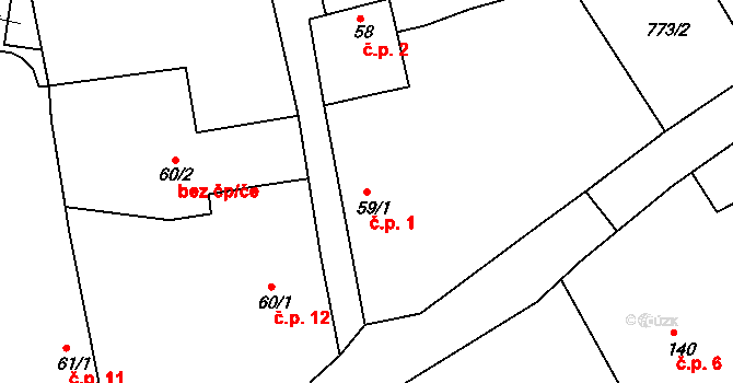 Nuzov 1, Paseky na parcele st. 59/1 v KÚ Paseky u Písku, Katastrální mapa