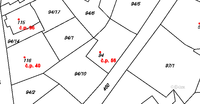 Lomnička 56, Plesná na parcele st. 94 v KÚ Lomnička u Plesné, Katastrální mapa