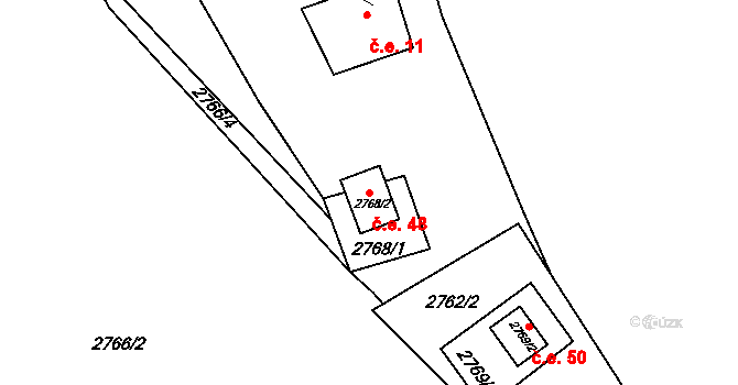Brumov 48, Brumov-Bylnice na parcele st. 2768/2 v KÚ Brumov, Katastrální mapa