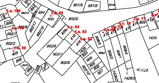 Chvalovice 82 na parcele st. 411 v KÚ Chvalovice, Katastrální mapa