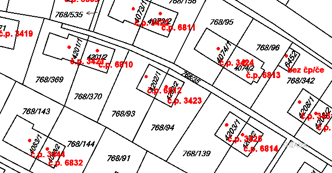 Zlín 3423 na parcele st. 4202/2 v KÚ Zlín, Katastrální mapa